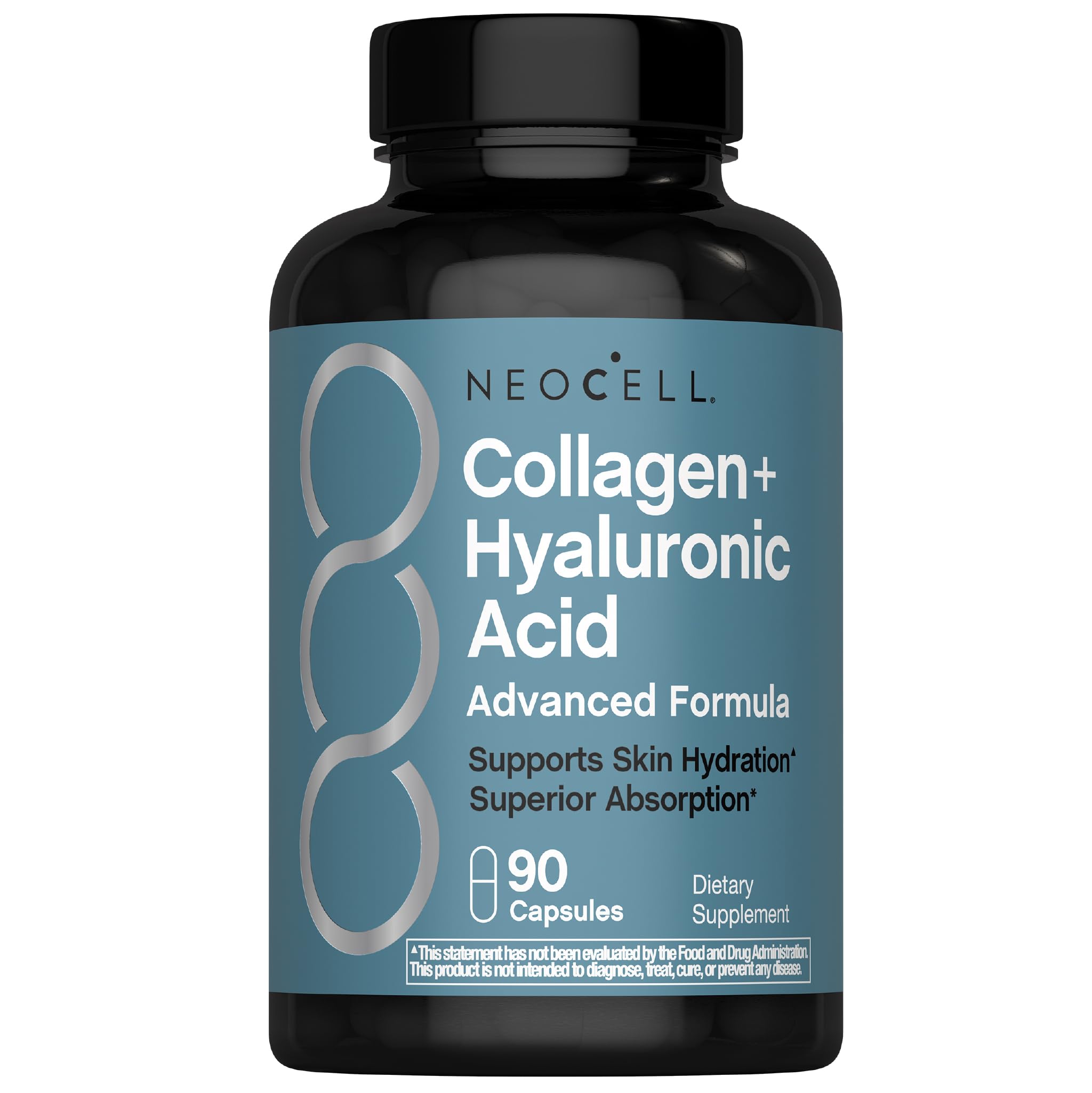 NeoCell Collagen Peptides cápsulas en bote para piel hidratada.