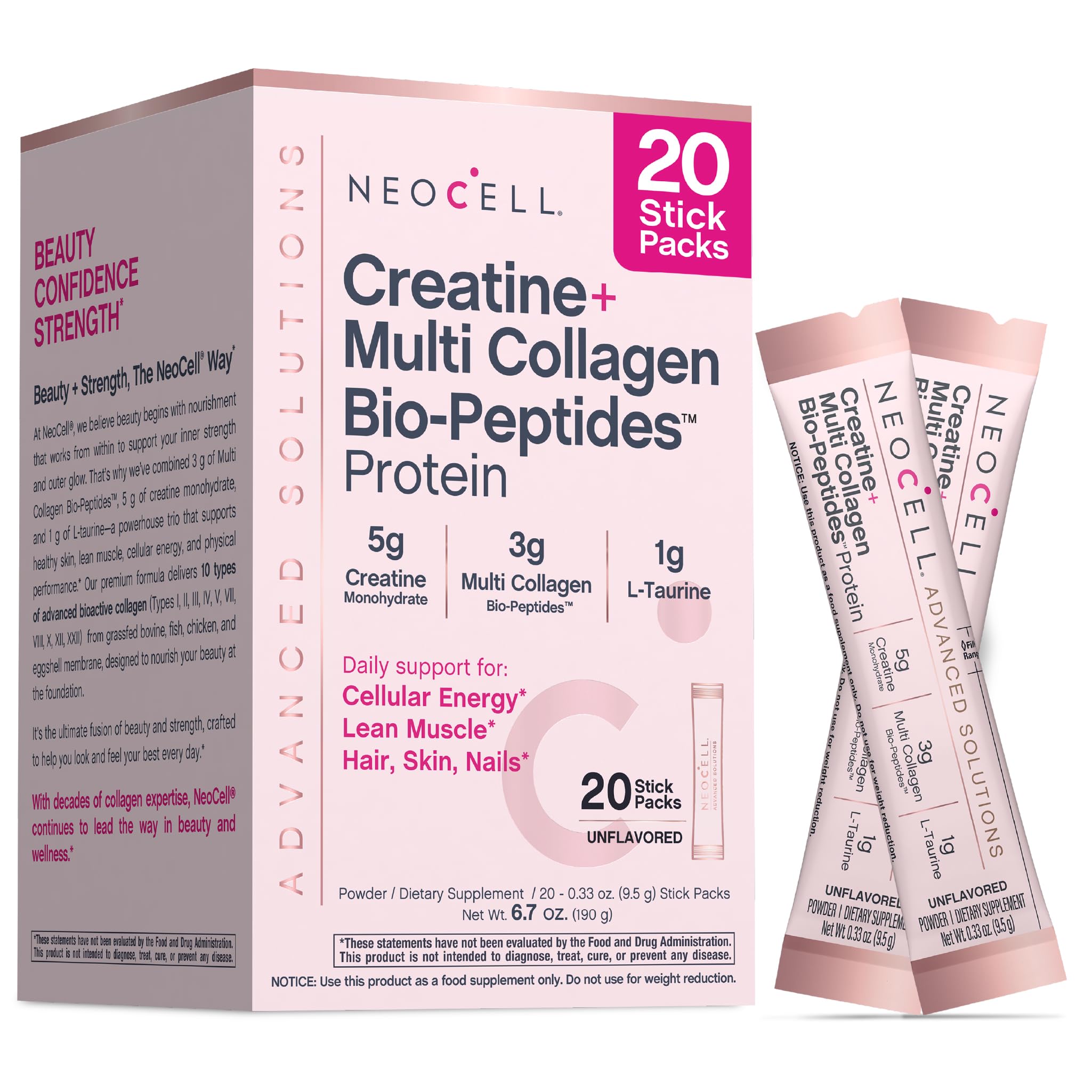 NeoCell envase frontal mostrando sticks, conveniencia diaria