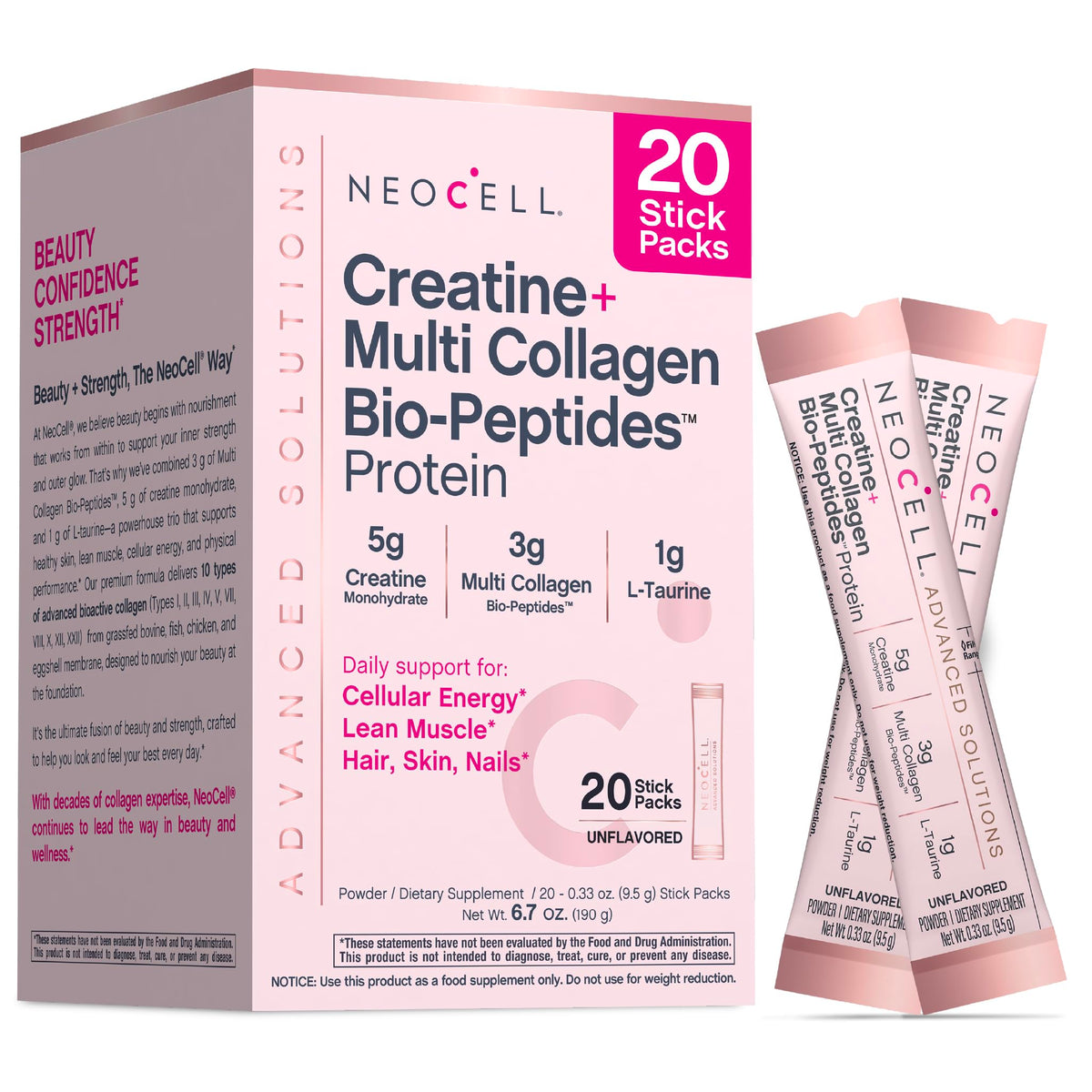 NeoCell envase frontal mostrando sticks, conveniencia diaria