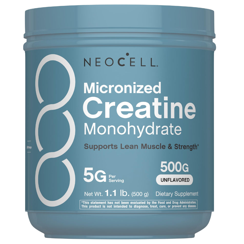 NeoCell envase frontal mostrando creatina micronizada y beneficio mezcla fácil