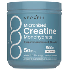 NeoCell envase frontal mostrando creatina micronizada y beneficio mezcla fácil