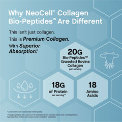 Etiqueta nutricional de NeoCell con lista de aminoácidos y certificaciones visibles