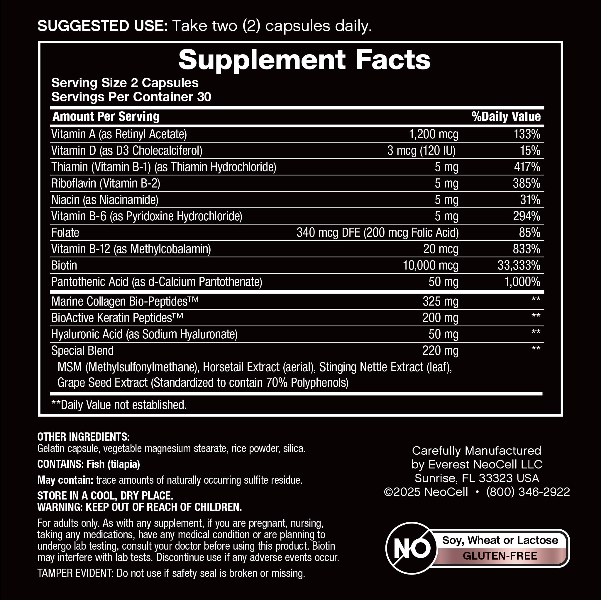NeoCell etiqueta con lista de ingredientes y dosis clara