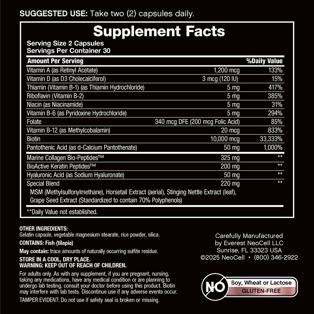 NeoCell etiqueta con lista de ingredientes y dosis clara