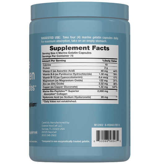 NeoCell ácido hialurónico en cápsulas, complemento diario de hidratación.