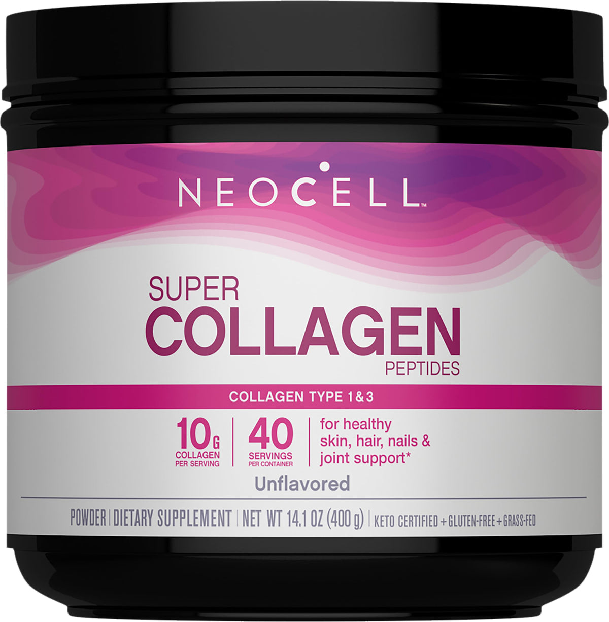 NeoCell polvo de colágeno en envase, favorece piel, cabello y uñas