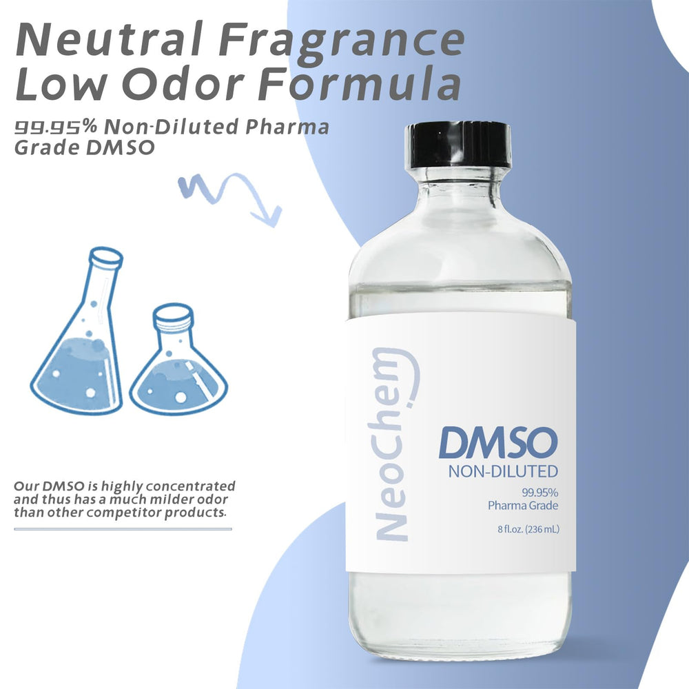 NeoChem close-up de cristales de DMSO evidenciando alta pureza y bajo agua