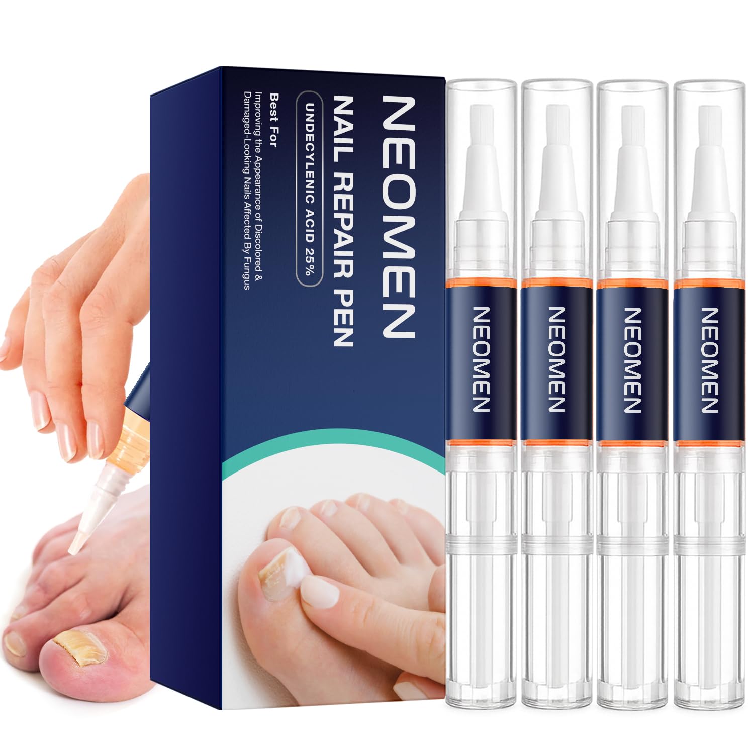 NEOMEN packaging frontal que muestra el set de 4 bolígrafos y apariencia profesional