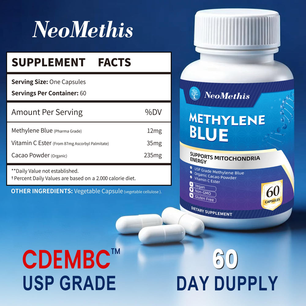 NeoMethis etiqueta con información nutricional y pruebas de terceros