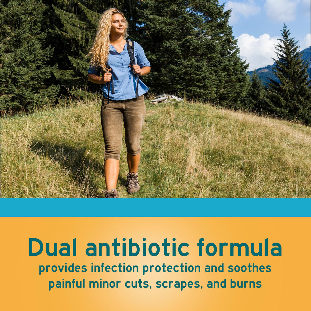 Cierre del tubo Neosporin con detalle del dispensado fácil y seguro