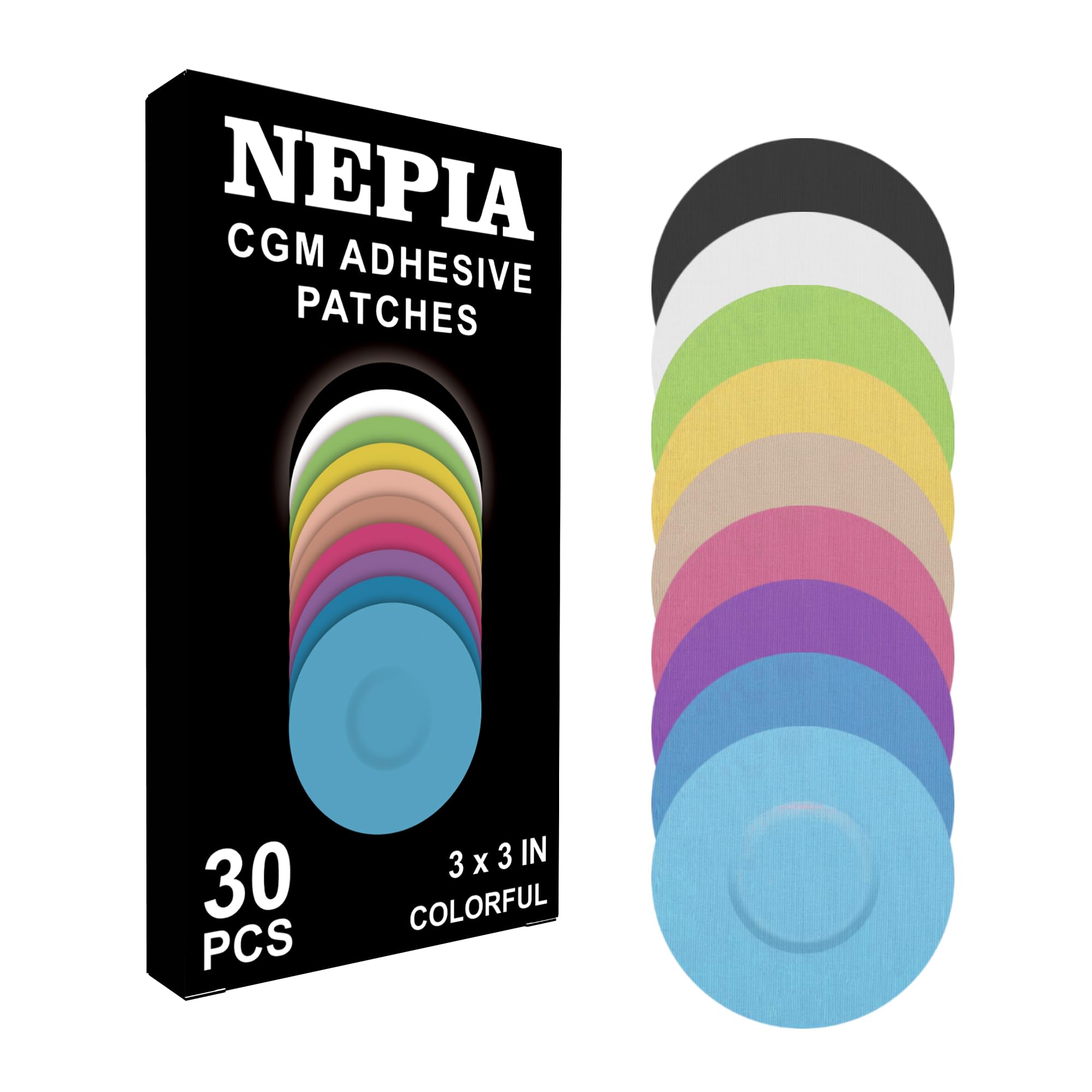 Nepia parche frontal del paquete mostrando 30 piezas y colores rainbow, protección duradera
