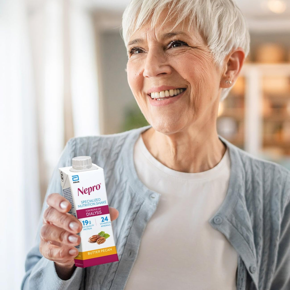 Etiqueta nutricional de Nepro mostrando proteínas, calorías y vitaminas
