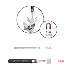 NERECNDENS varilla magnética 1 lb plegada mostrando portabilidad y alcance corto