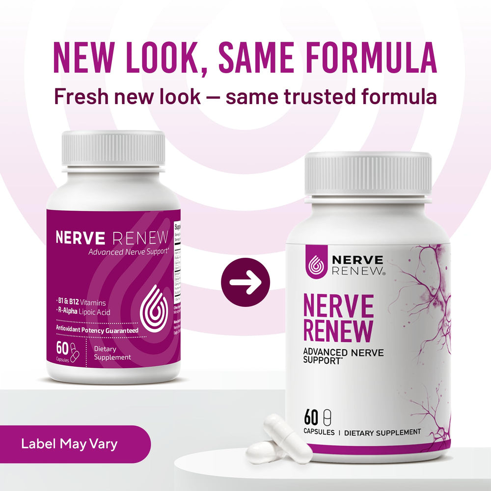 NERVE RENEW foco en ingredientes clave como benfotiamina y R-ALA para soporte nervioso