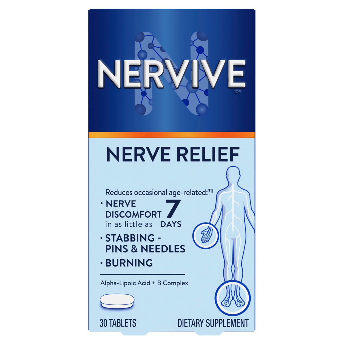 Nervive imagen frontal del empaque mostrando beneficios clave