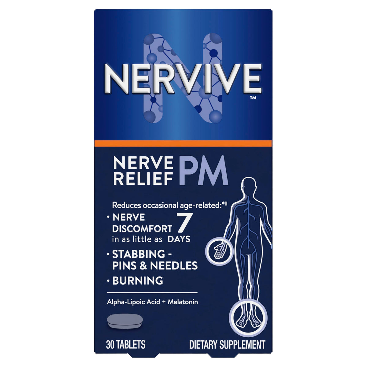 Nervive frente del envase mostrando suplemento nocturno y beneficios