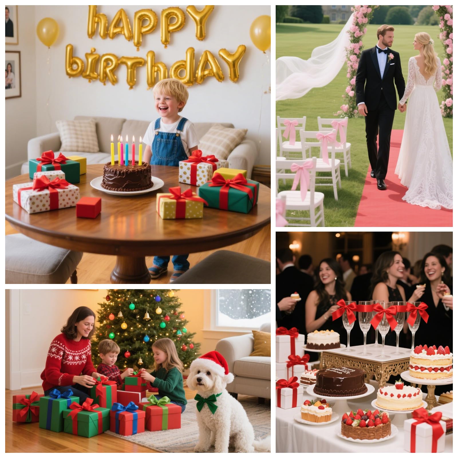 ambientación de boda con cintas NESCCI decorando sillas y centros de mesa