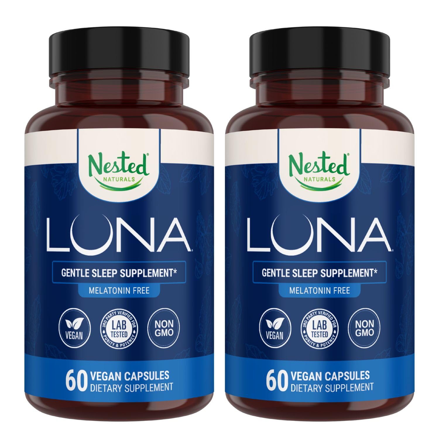 Nested Naturals botella frontal mostrando etiqueta y beneficio relajante