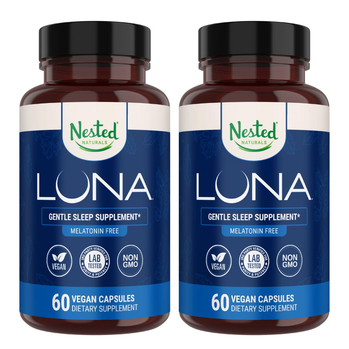 Nested Naturals botella frontal mostrando etiqueta y beneficio relajante