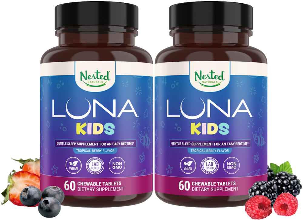 Nested Naturals Luna Kids frente del empaque mostrando botella y etiqueta clara