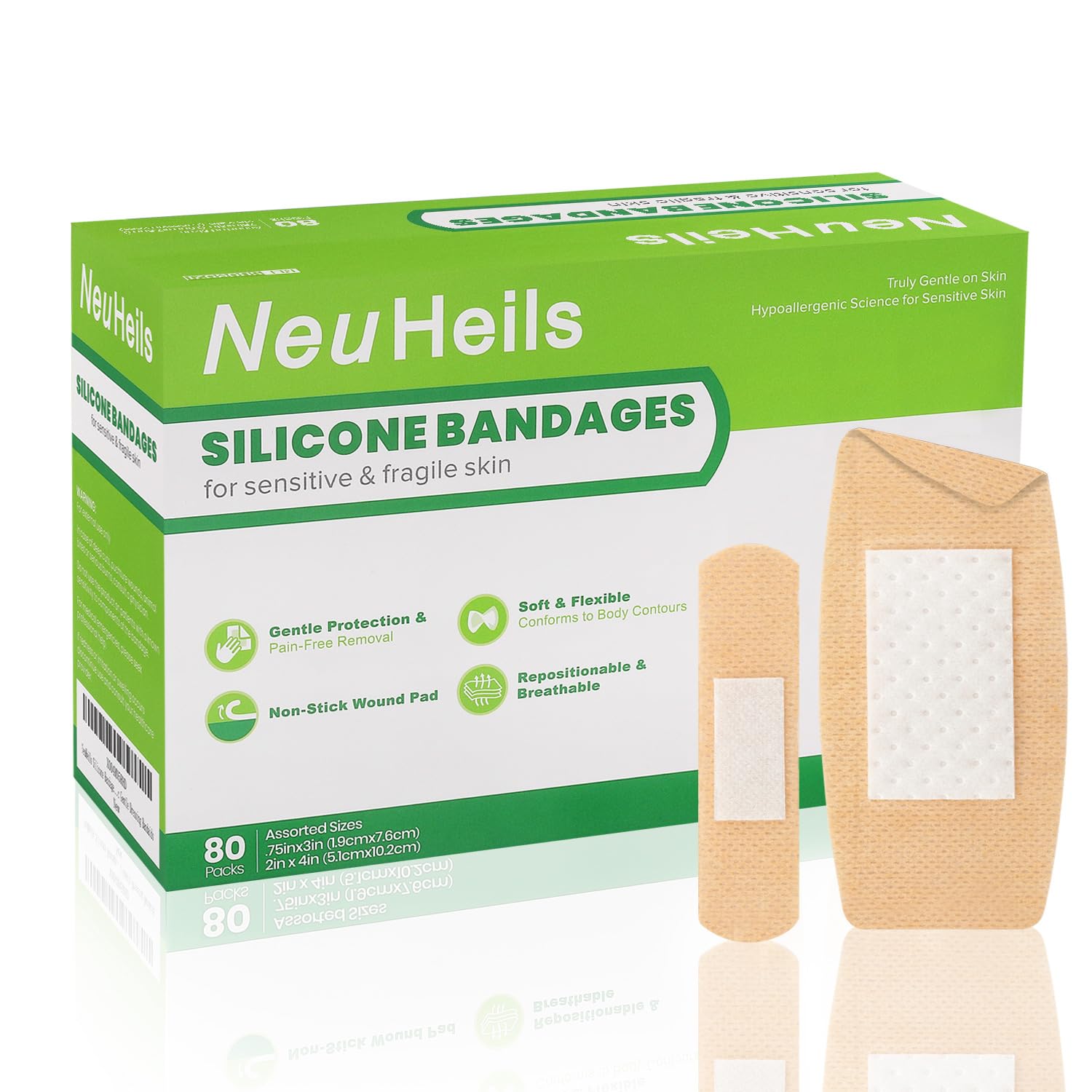 NEUHEILS empaque frontal con pack de 80 unidades, protección inmediata