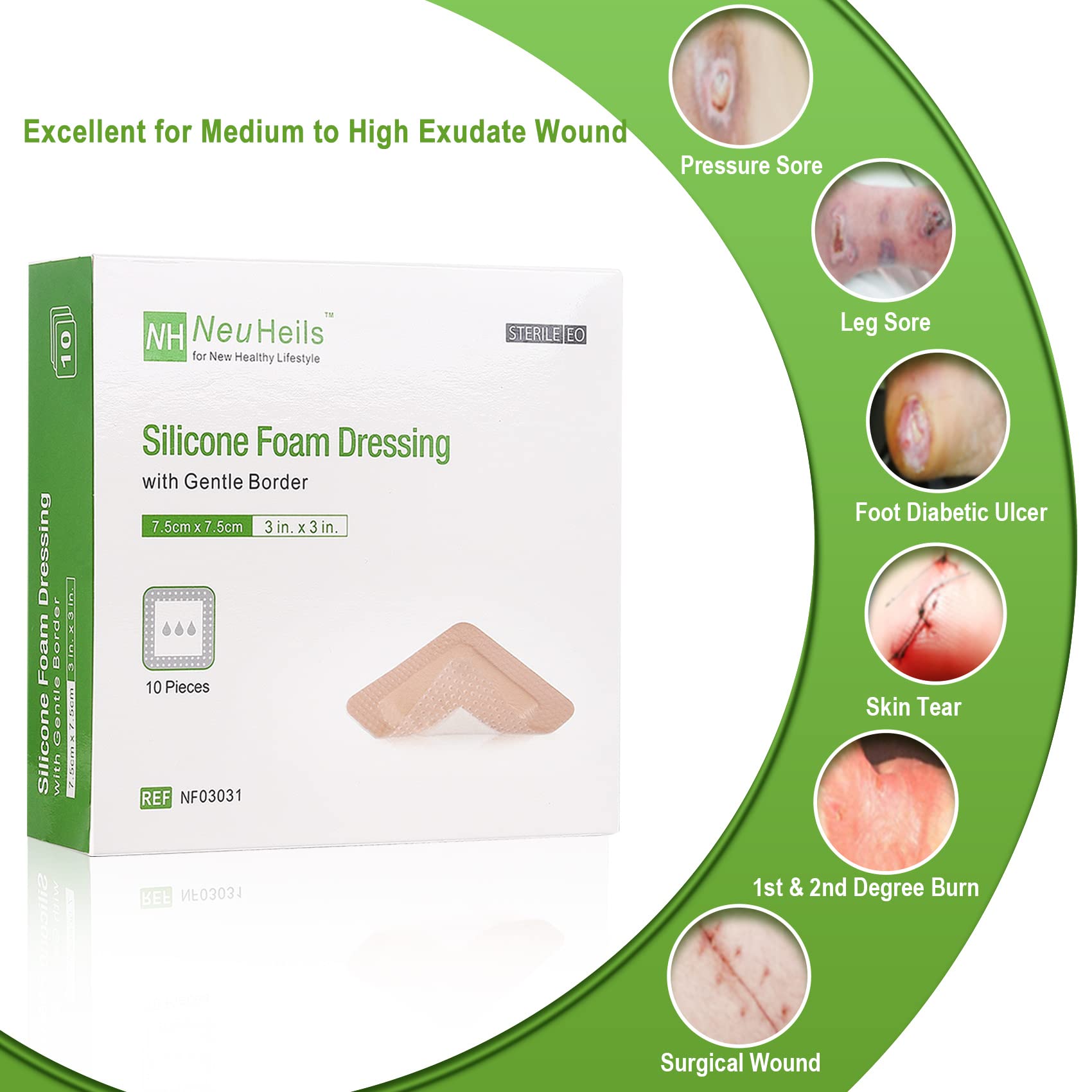 NEUHEILS primer plano de espuma absorbente, control de exudado