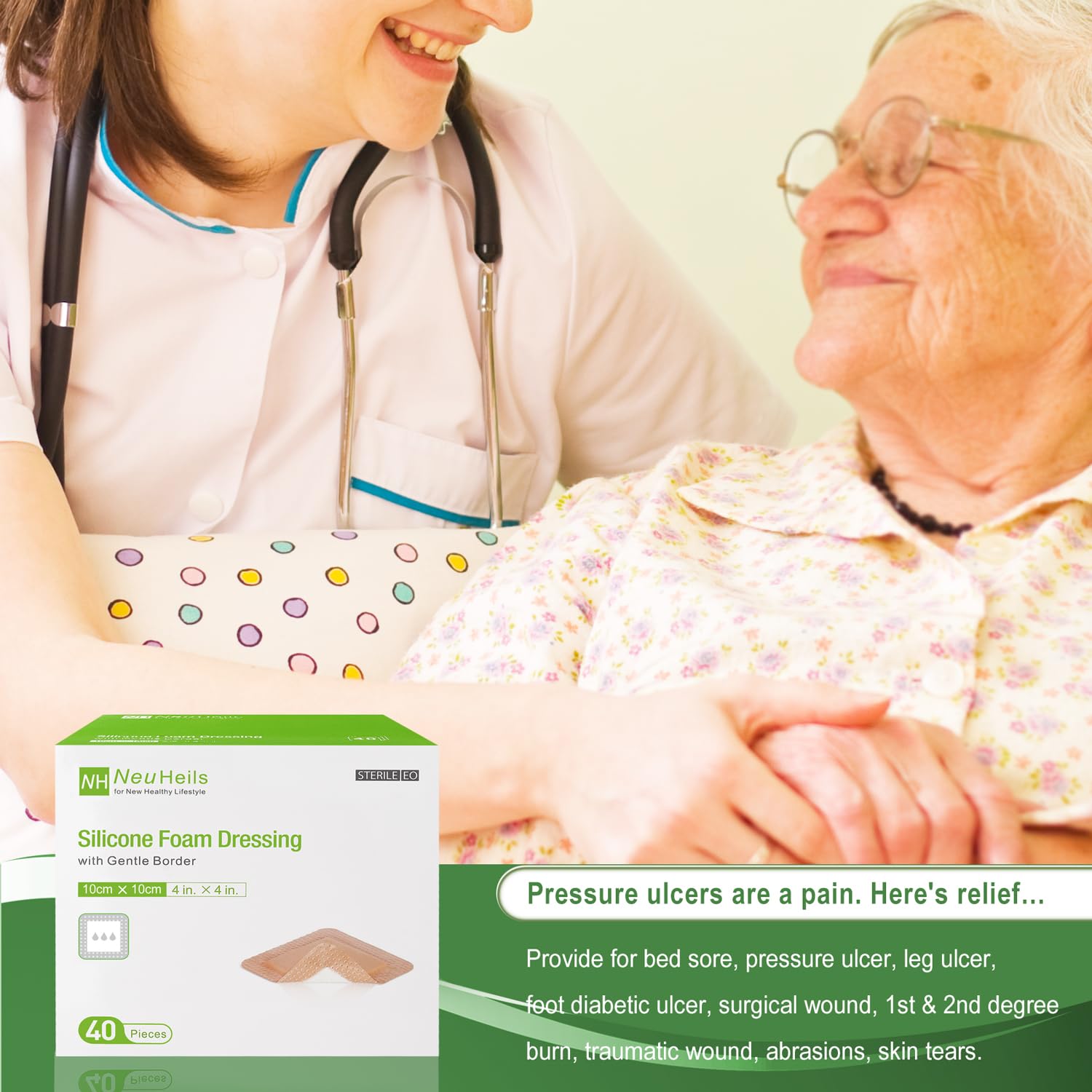 NeuHeils después de la aplicación en cama de paciente, aporta protección y alivio