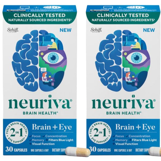 NEURIVA empaque frontal mostrando el producto y beneficios visuales y cognitivos