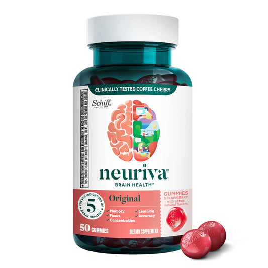 NEURIVA frente del empaque mostrando 50 gomitas y beneficios clave