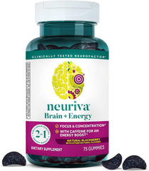 NEURIVA frasco frontal mostrando 75 cápsulas y beneficio de energía
