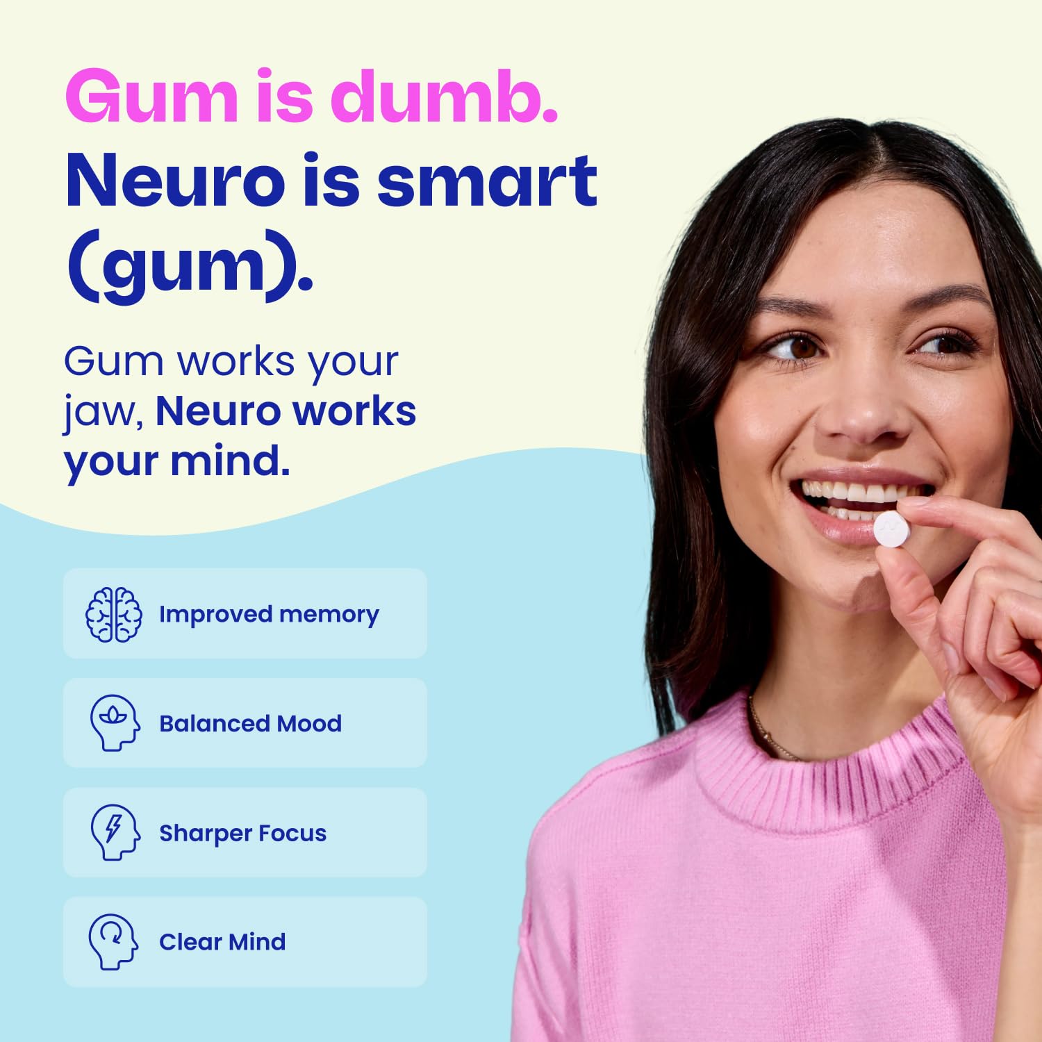 Varios chicles Neuro sobre superficie listos para uso discreto y rápido