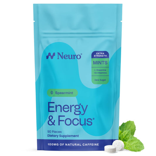 Neuro paquete frontal mostrando diseño portable y beneficio conveniencia