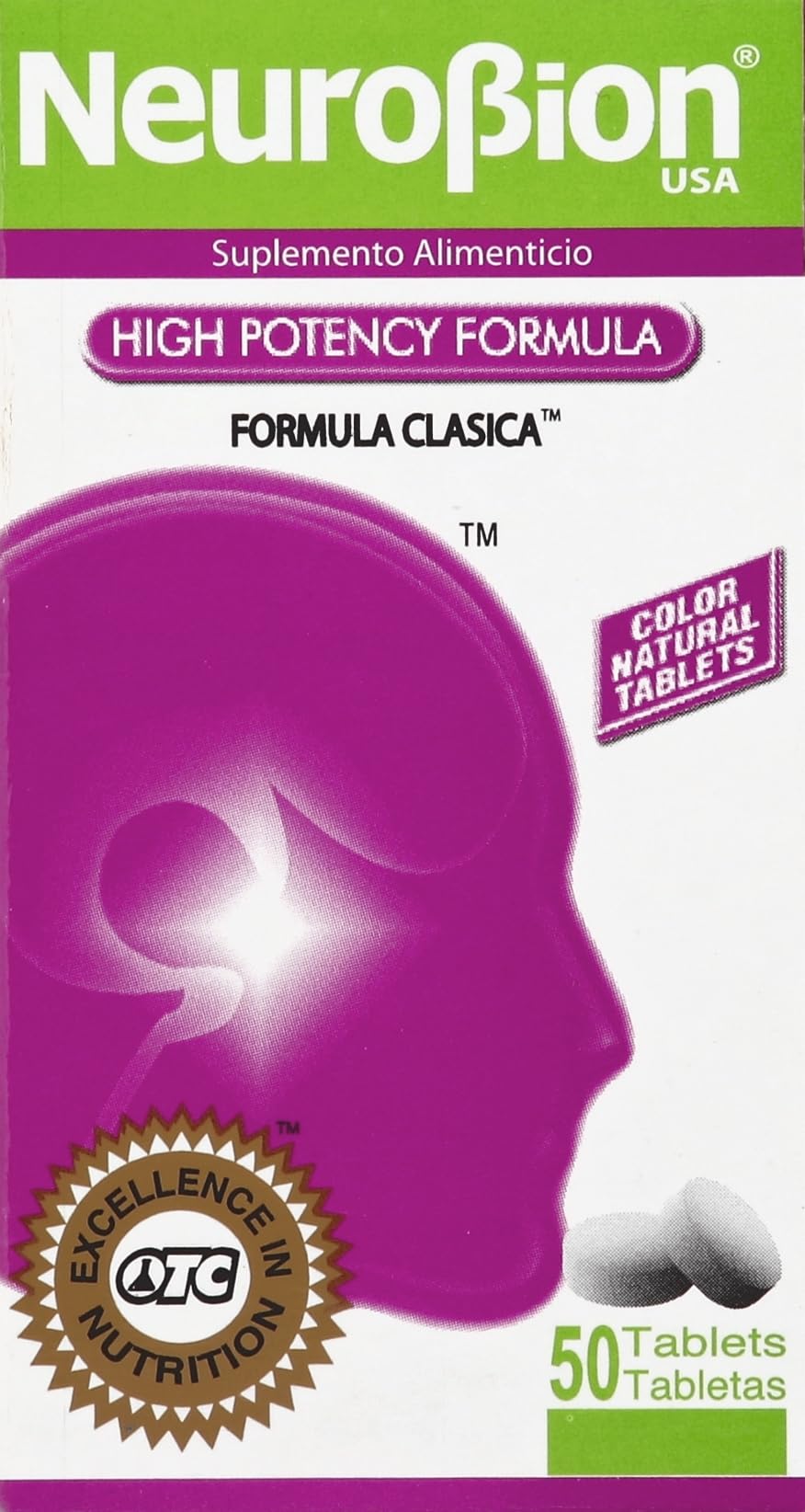 Neurobion presentación frontal mostrando el frasco y beneficio de aporte de vitaminas B