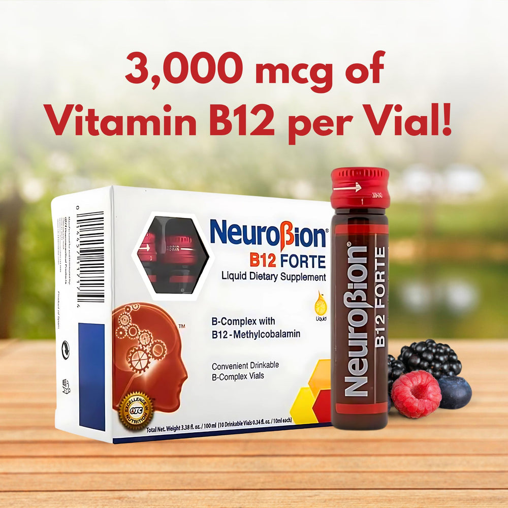 Neurobion caja abierta con los 10 viales, conveniente para llevar