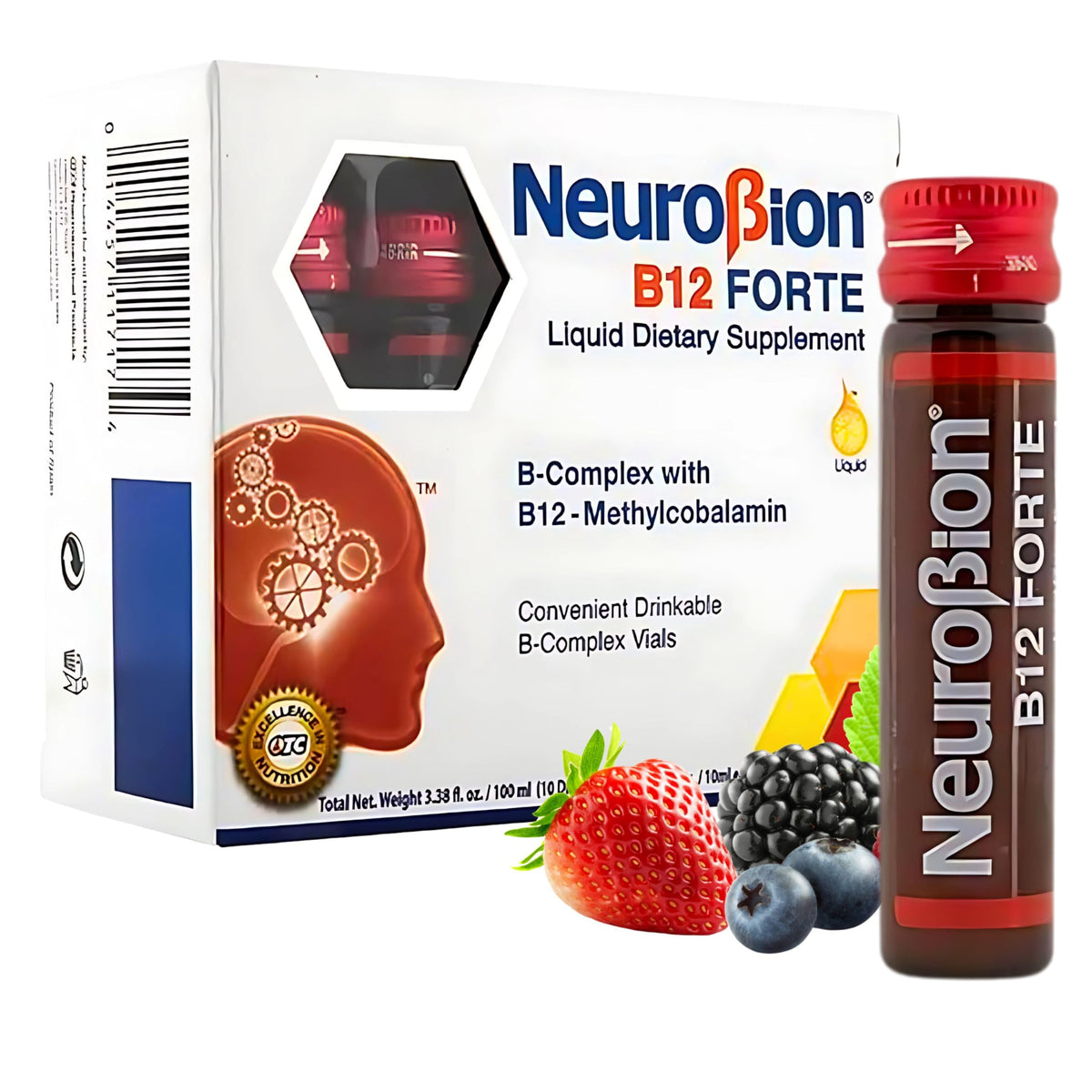 Neurobion presentación frontal mostrando caja y viales para energía rápida