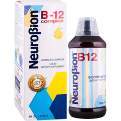 Neurobion frontal del envase mostrando botella y diseño, claridad de información