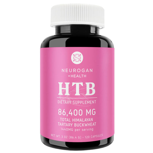 Etiqueta de Neurogan HTB en botella para bienestar diario