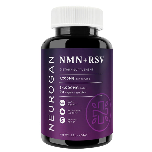 Neurogan NMN + Resveratrol: cápsulas frente, energía diaria sin cafeína.