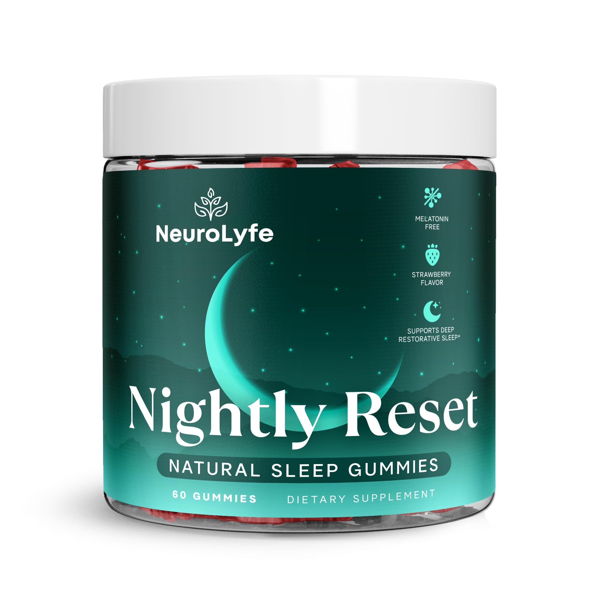 Neurolyfe frasco abierto mostrando 60 unidades y suministro de 30 noches