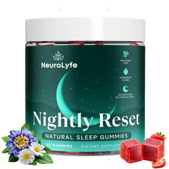 Neurolyfe frasco frontal mostrando diseño y tamaño, práctico para rutina nocturna