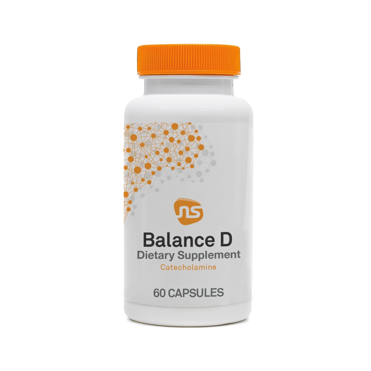 Frasco frontal de NeuroScience Balance D mostrando etiqueta y beneficios visibles