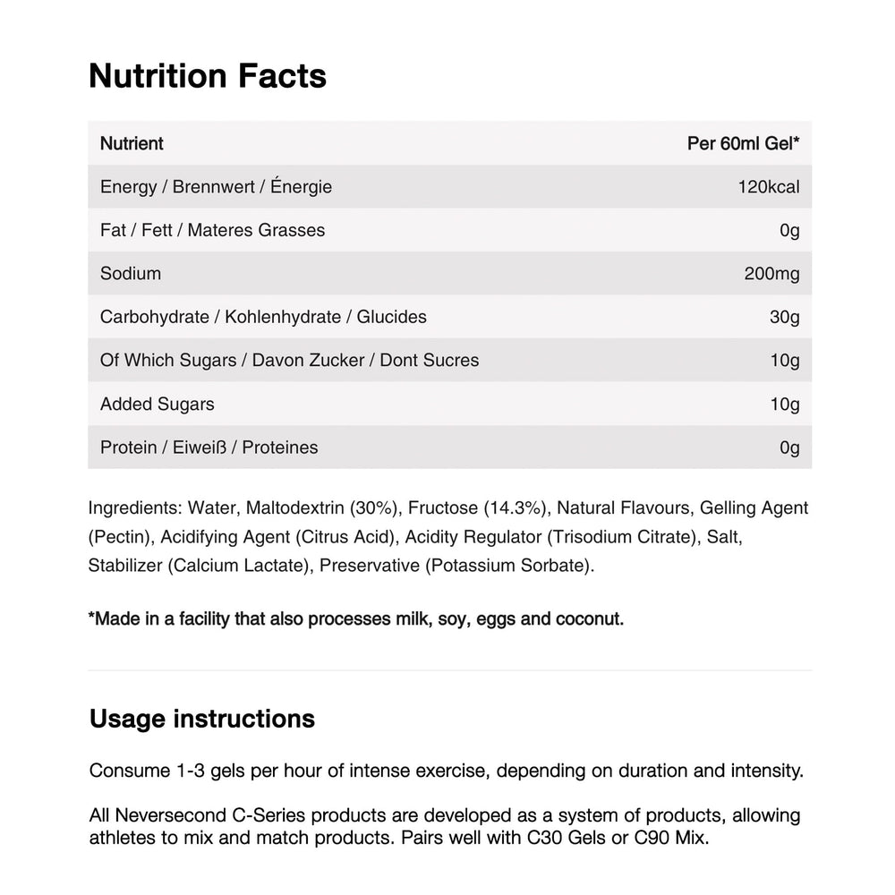 NeverSecond etiqueta nutricional visible con información clara de carbohidratos
