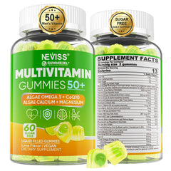 NEVISS frasco frontal de multivitaminas 50+ muestra presentación y confianza
