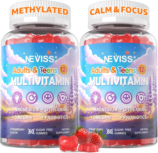 NEVISS frente del empaque mostrando 120 gomitas, apoyo diario visible