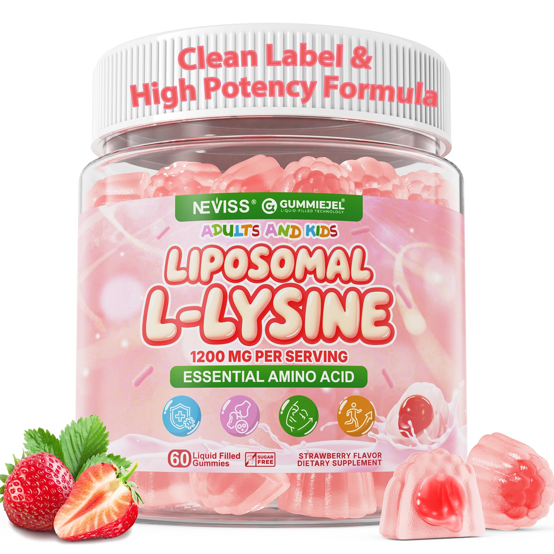 NEVISS frasco frontal de gomitas liposomales mostrando el envase y beneficios