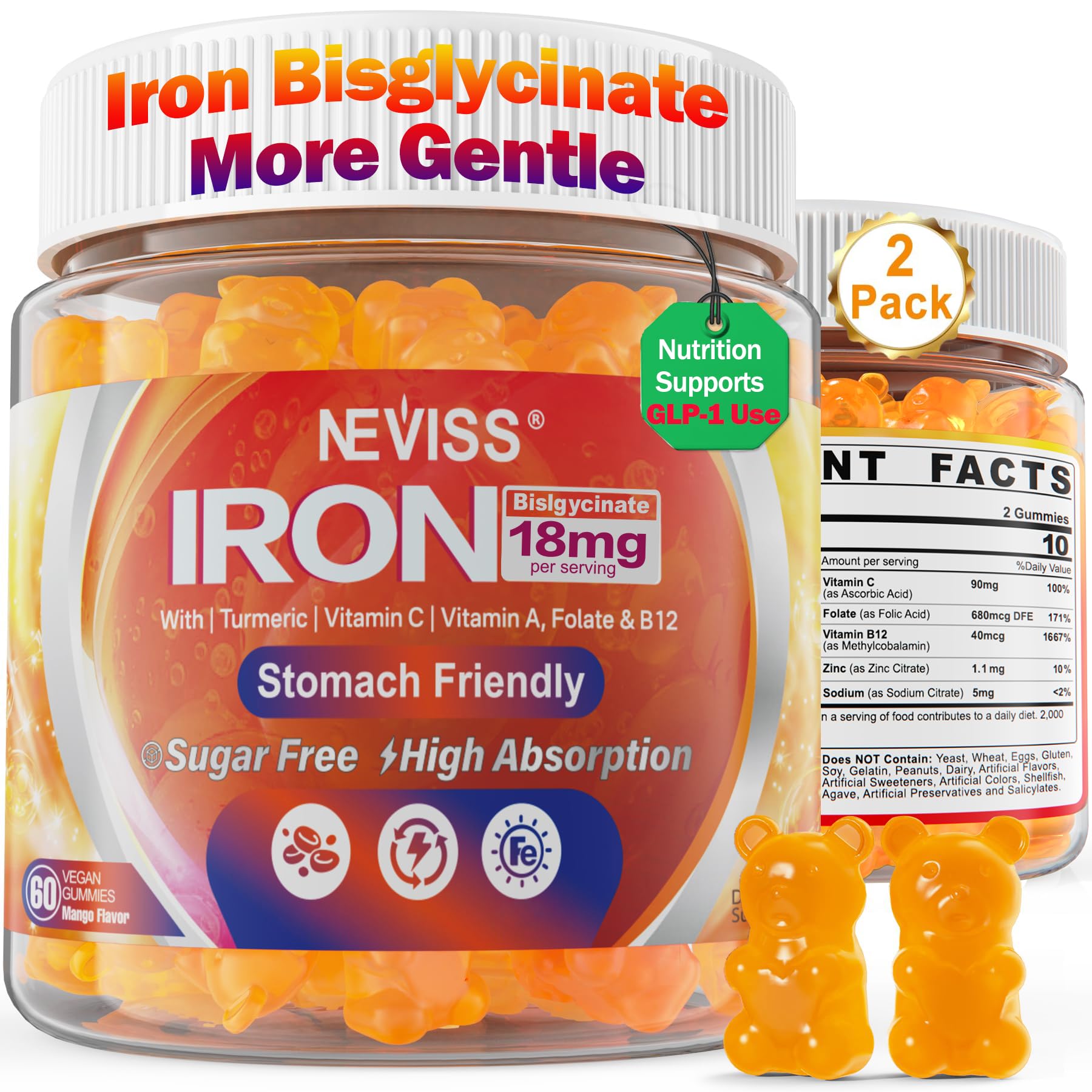 NEVISS vista frontal del pack doble con sabor mango y beneficios claros