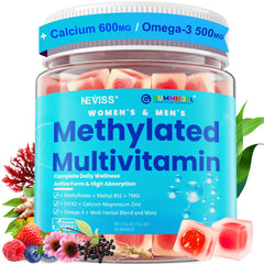 NEVISS envase frontal de gominolas multivitamínicas veganas con beneficios diarios