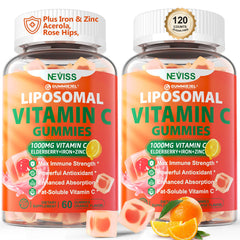 NEVISS envase frontal de Liposomal Vitamin C 120 gomitas, presentación clara y práctica