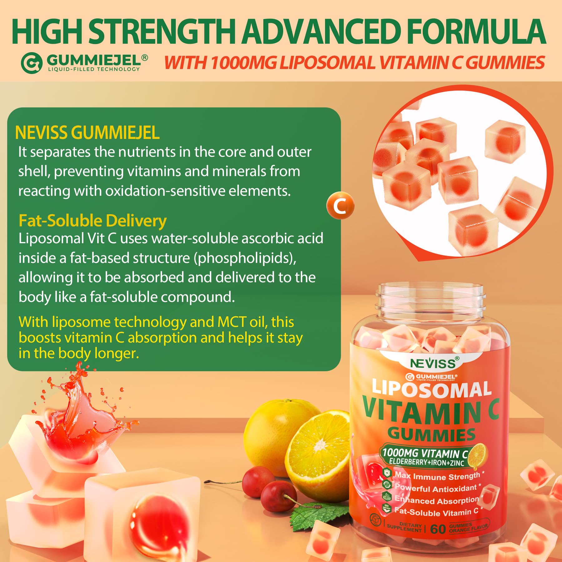 NEVISS gominolas junto a saúco, zinc y aceite MCT, mezcla de apoyo nutricional