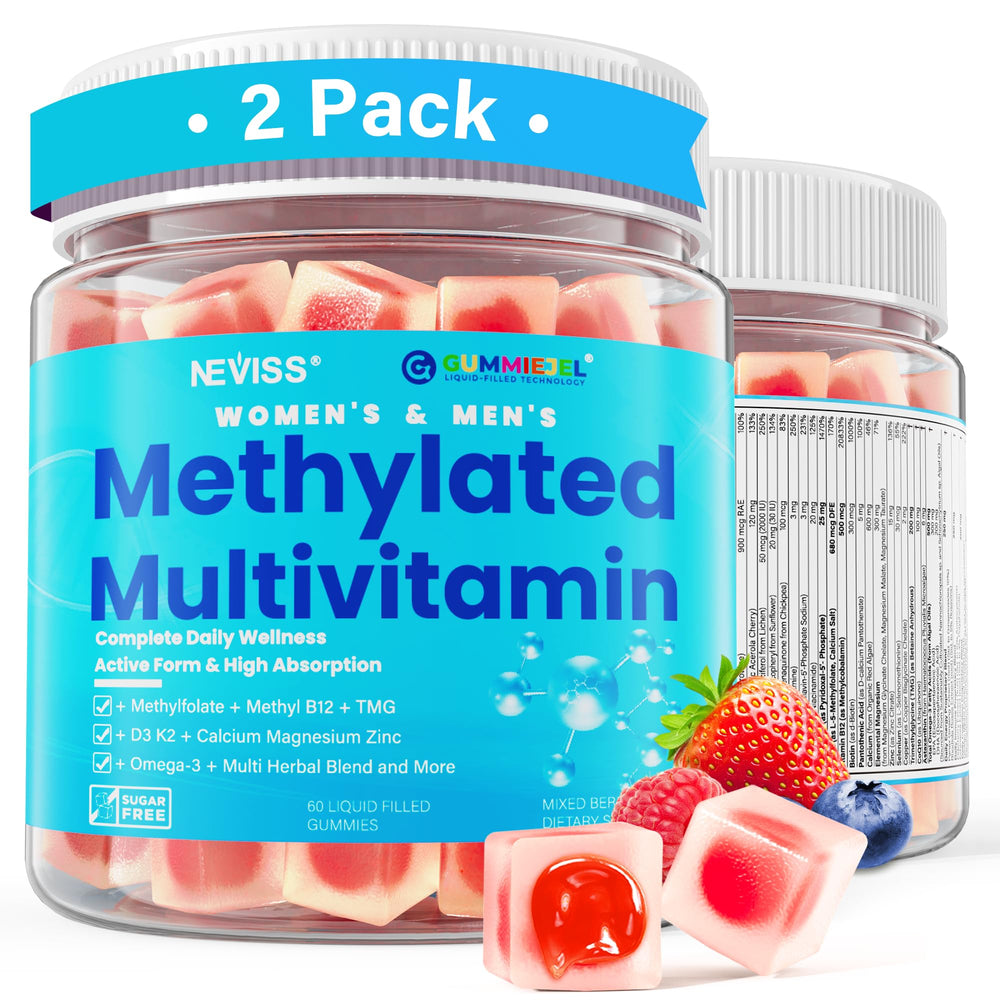 NEVISS envase frontal de gomitas mostrando la marca y beneficios claros